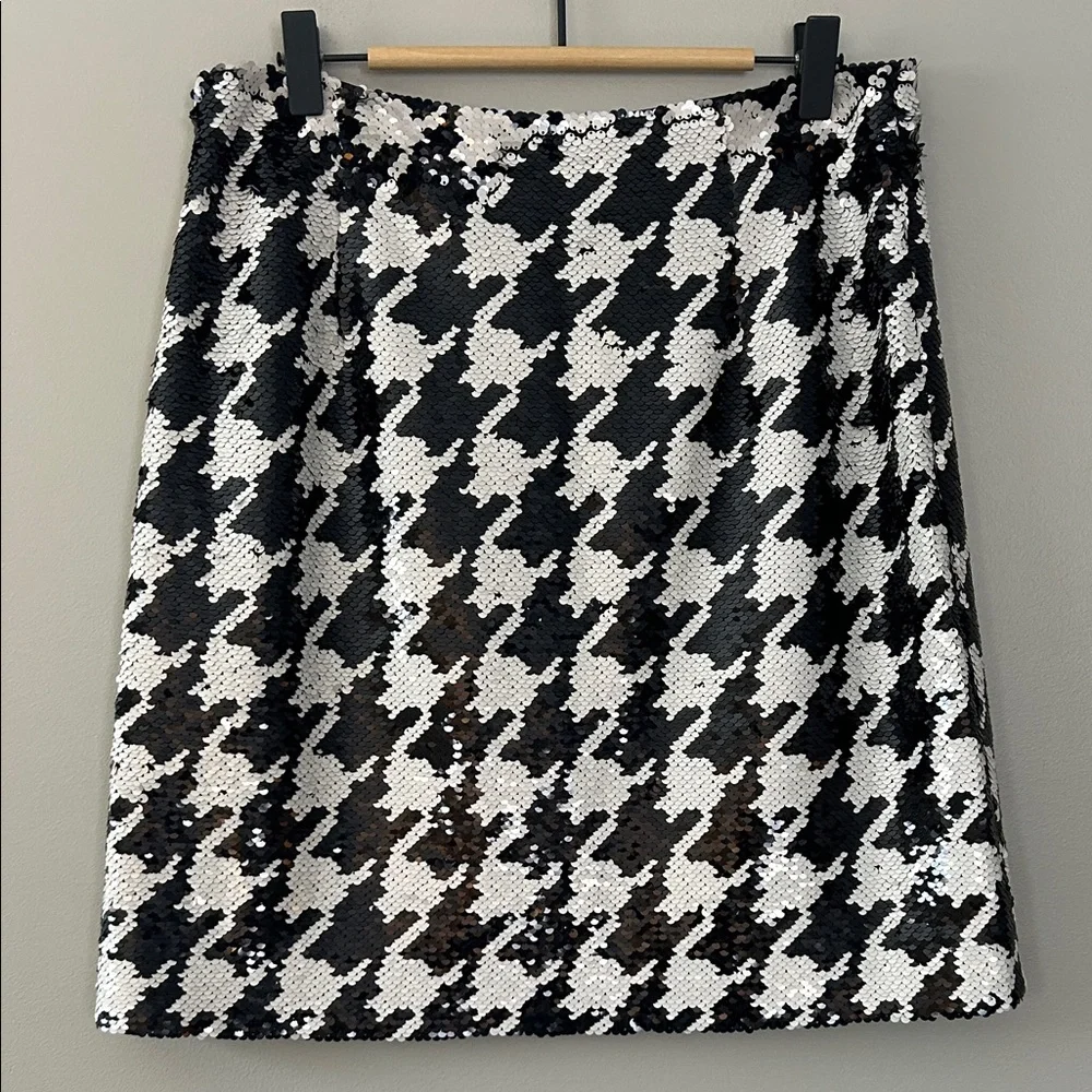 NWT Tyler Böe Cindy Woven‎ Sequin Houndstooth Skirt Size 6 in Black and White